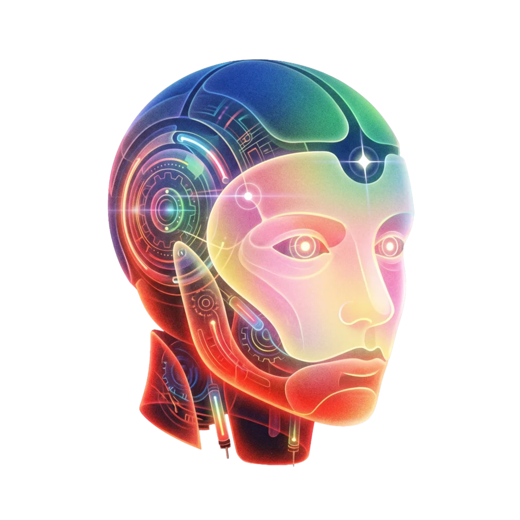 Ethereal Neon AI Robot Head PNG