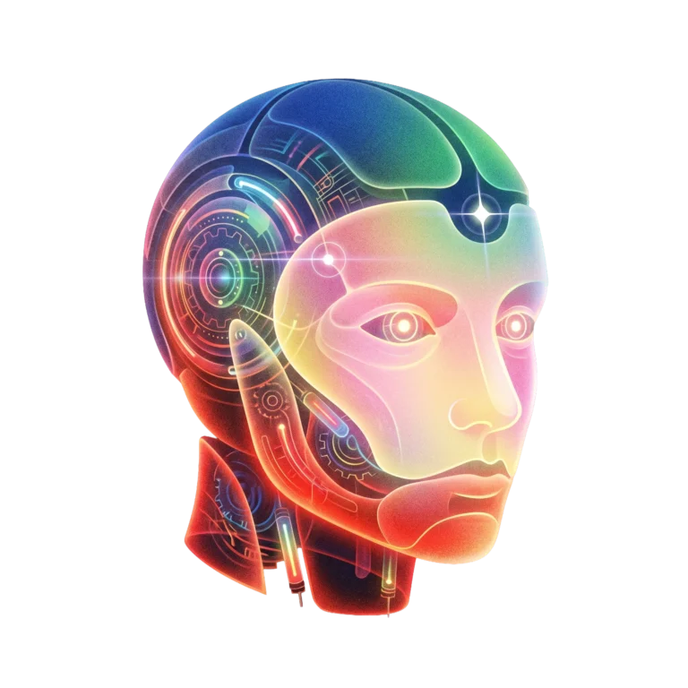 Ethereal Neon AI Robot Head PNG