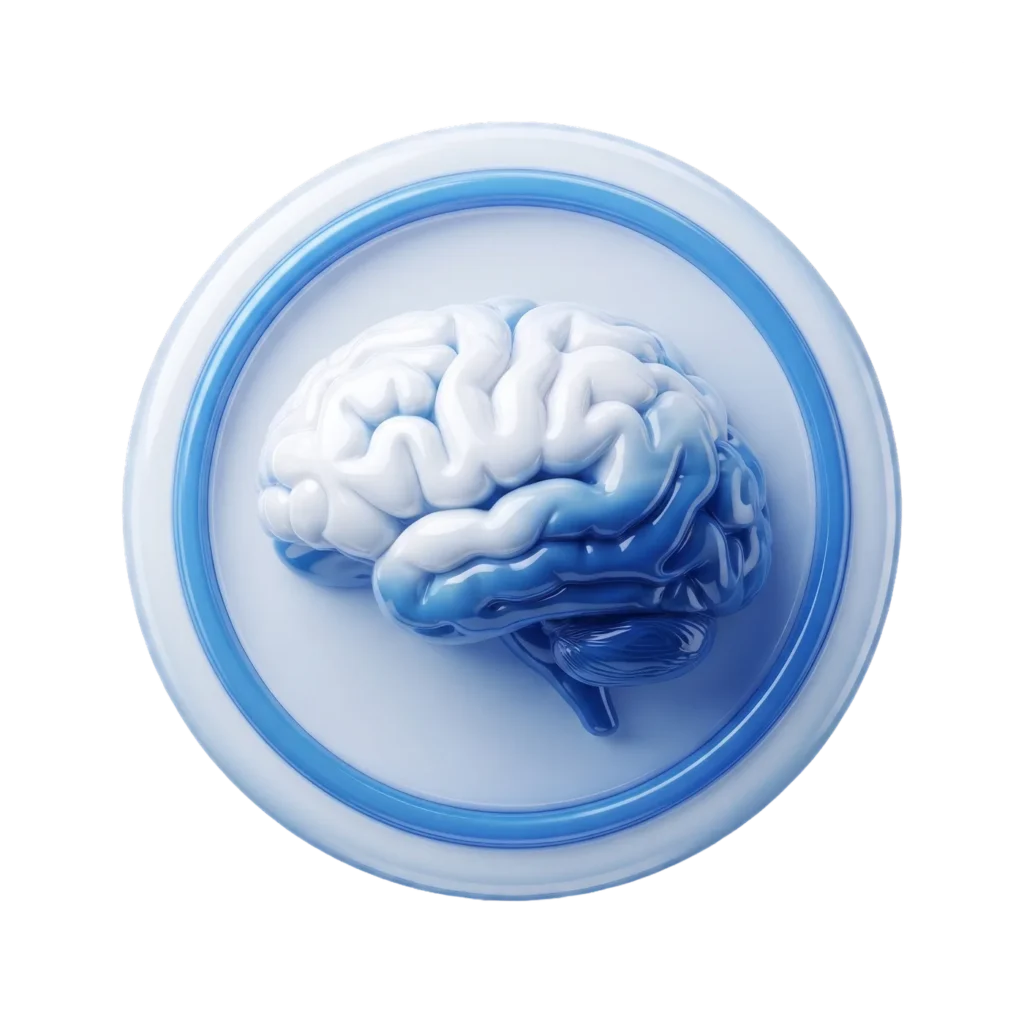 3D Blue Glossy Brain Icon PNG