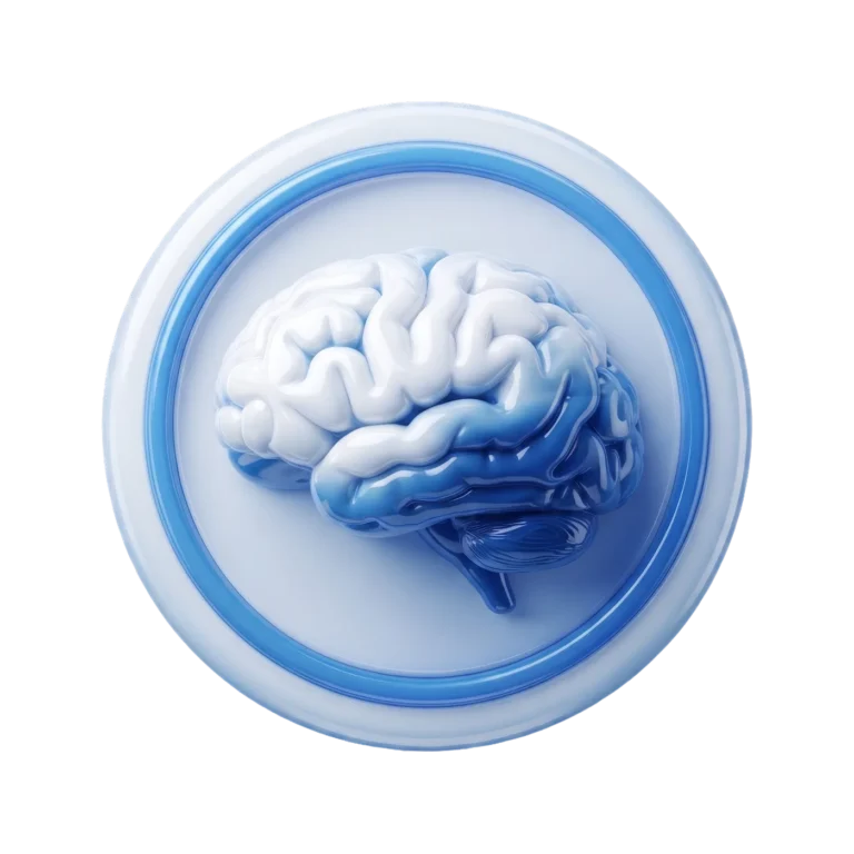 3D Blue Glossy Brain Icon PNG