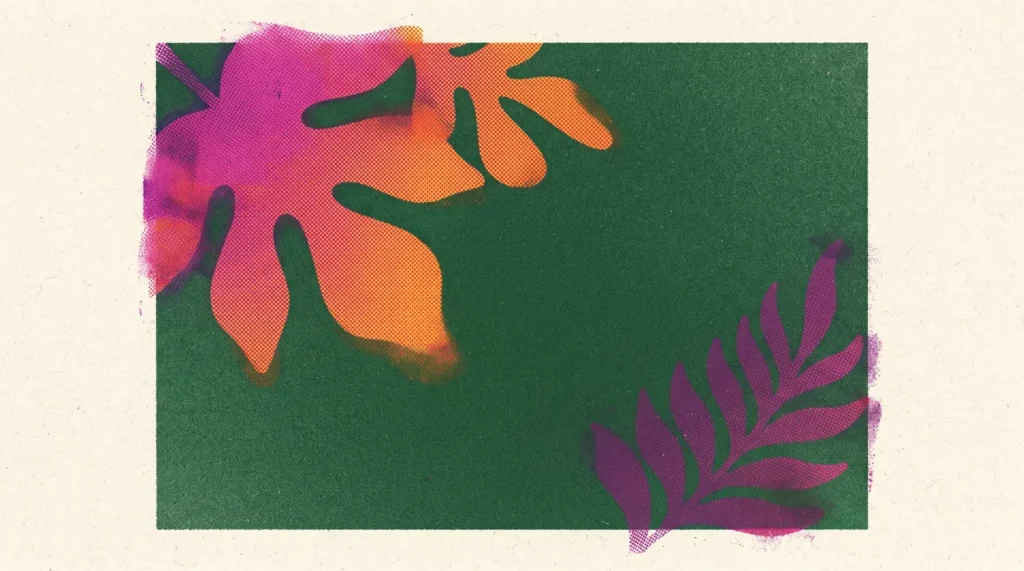 Botanical Shapes Riso Print Style Abstract Background