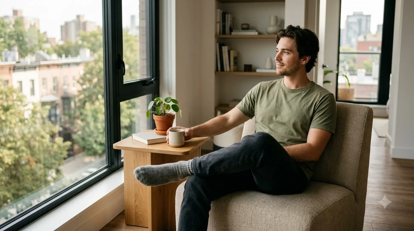 Young man relaxing in apartment 202609071009